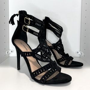 Call It Spring Black Heels • Size 9 • USED • Gold Features • Back Zipper